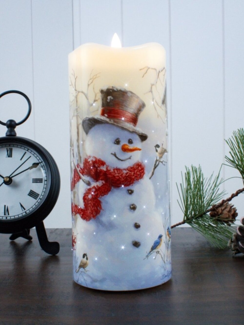 Snowman Fiber Optic Candle with Timer